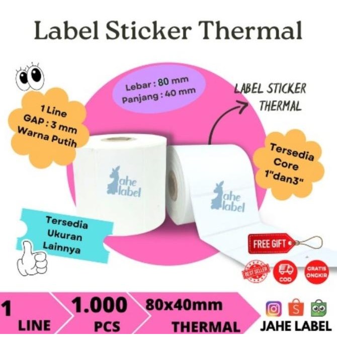 

LABEL STIKER BARCODE 80X40 MM LABEL THERMAL 8X4 CM 1000 PCS