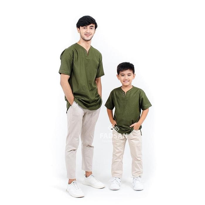 FADSAN MONO ARMY SERIES BAJU KOKO LENGAN PENDEK KURTA PAKISTAN COUPLE KAPEL AYAH ANAK COWOK DEWASA