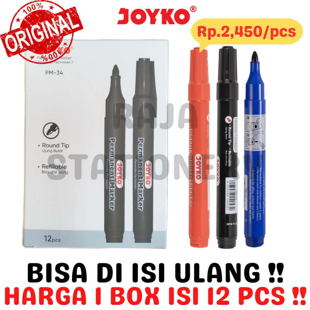

JOYKO PERMANENT MARKER BLACK BLUE RED REFILLABLE SPIDOL PERMANEN JOYKO HITAM BIRU MERAH BISA DI ISI ULANG BOX LUSIN [12PCS] RAJA BIG BOX