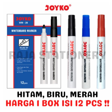 

JOYKO WHITEBOARD MARKER BLACK BLUE RED SPIDOL PAPAN TULIS JOYKO BISA DIHAPUS HITAM BIRU MERAH WM-28 WM-29 WM-30 LUSIN BOX [12PCS] RAJA BIG BOX