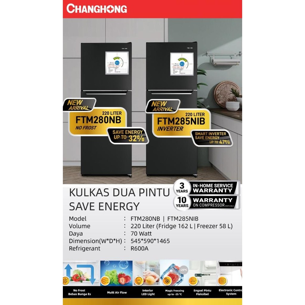 Promo Changhong Ftm 285Nib Kulkas 2 Pintu 220L Inverter