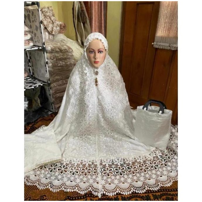 Spesial [Free Baby Gold] Mukena Sutra Paris Renda Seroja Putih Full Kd [Cod]