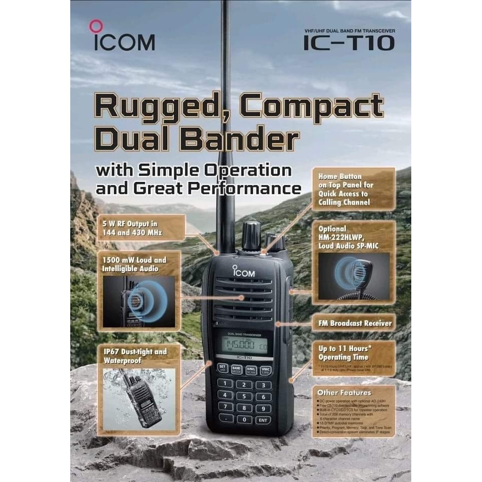Icom IC-T10 HT Dual Band IP67 Handheld Radio ICT10 136-174 400-479
