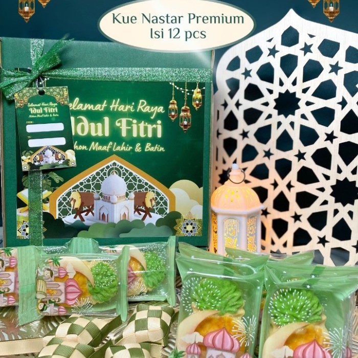 

Limited Hampers Lebaran Idul Fitri Nastar Taiwan Premium Cake isi 12 pcs. - putih hijau isi 6 Lebaran