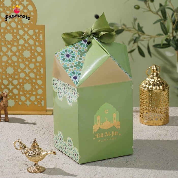 

New! 10 Pcs Box Hampers Lebaran – Box Idul Fitri Kerucut Hijau Klepon Muat 3 Toples Biggy 250-500 Gr 135 X 135 X 17 Cm Idul Fitri