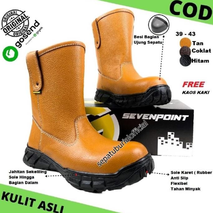 Sepatu Safety Boots Proyek Kulit Sapi Asli Kerja Lapangan Septi Sefty Terlaris