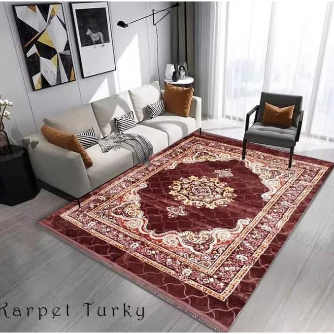 Karpet Ruang Tamu Hamble Turki Ukuran 2x3 Meter Bahan Tebal busa serat Malaysia Moti Anti selip Rumb