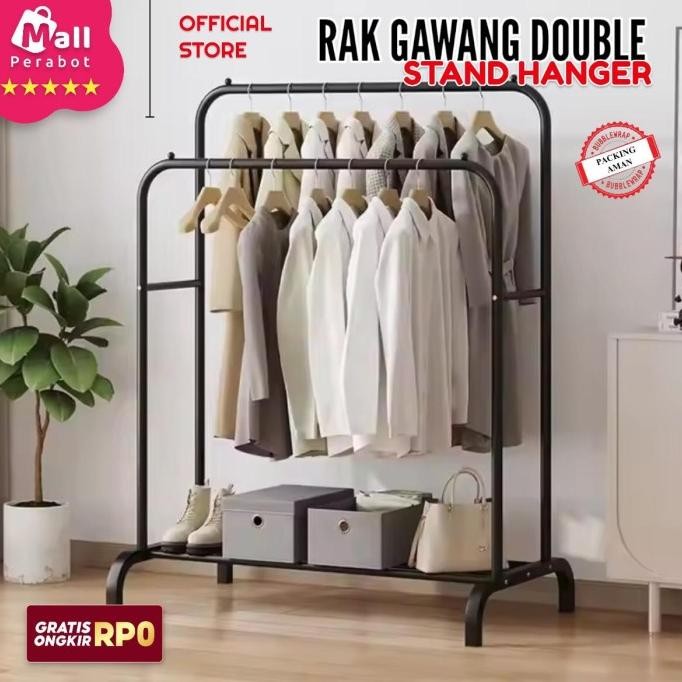 Stand Hanger Gawang Single Double Gantungan Baju Besi Rak Serbaguna Original Dan Terpercaya