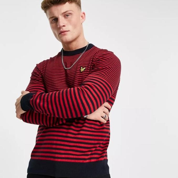Promo Lyle Scott Multi Stripe Knitted Jumper Red / Navy Original