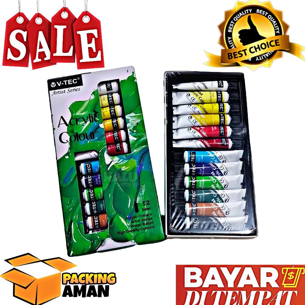 

As23 (Bisa Cod) Promo 1 Pcs Cat Acrylic 12 Warna V-Tec / Cat Akrilik / Cat Lukis / Alat Lukis / Alat Mewarnai / Alat Menggambar Murah