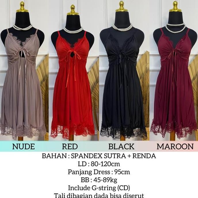 

Lindagalz Claudya Pakaian Tidur Wanita 98006 Dress Renda Cantik Lingerie Big Size Jumbo Realpict 100% Original