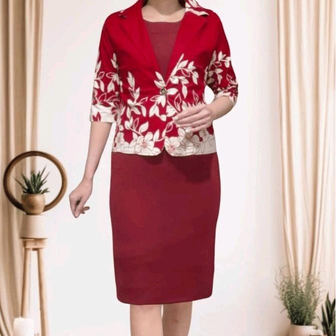 Grosir Dress Blazer 1 Set 809 / Dress Scuba Blazer Katun Bunga