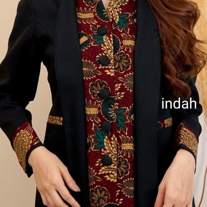 Sale Stelan Blazer Kerja Kombine Batik Pns Kantor Kerja Wanita