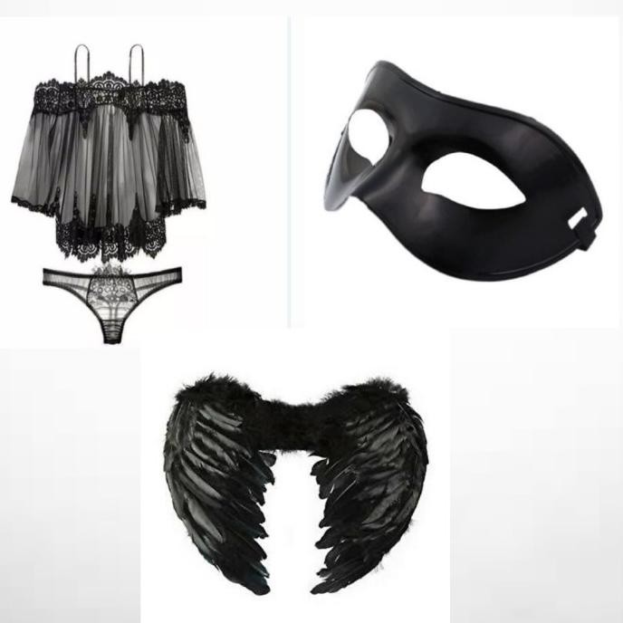 

1 Set Sexy Costume Costum Paket Lingerie Mask Wing Sayap Angel Lingery Original