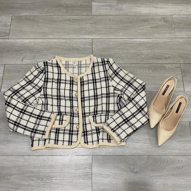 Grosir Herchoice H018 Baju Top Blazer | Atasan Long Square Atasan Kerah Rajut N Kaos Rajut Lengan Pe