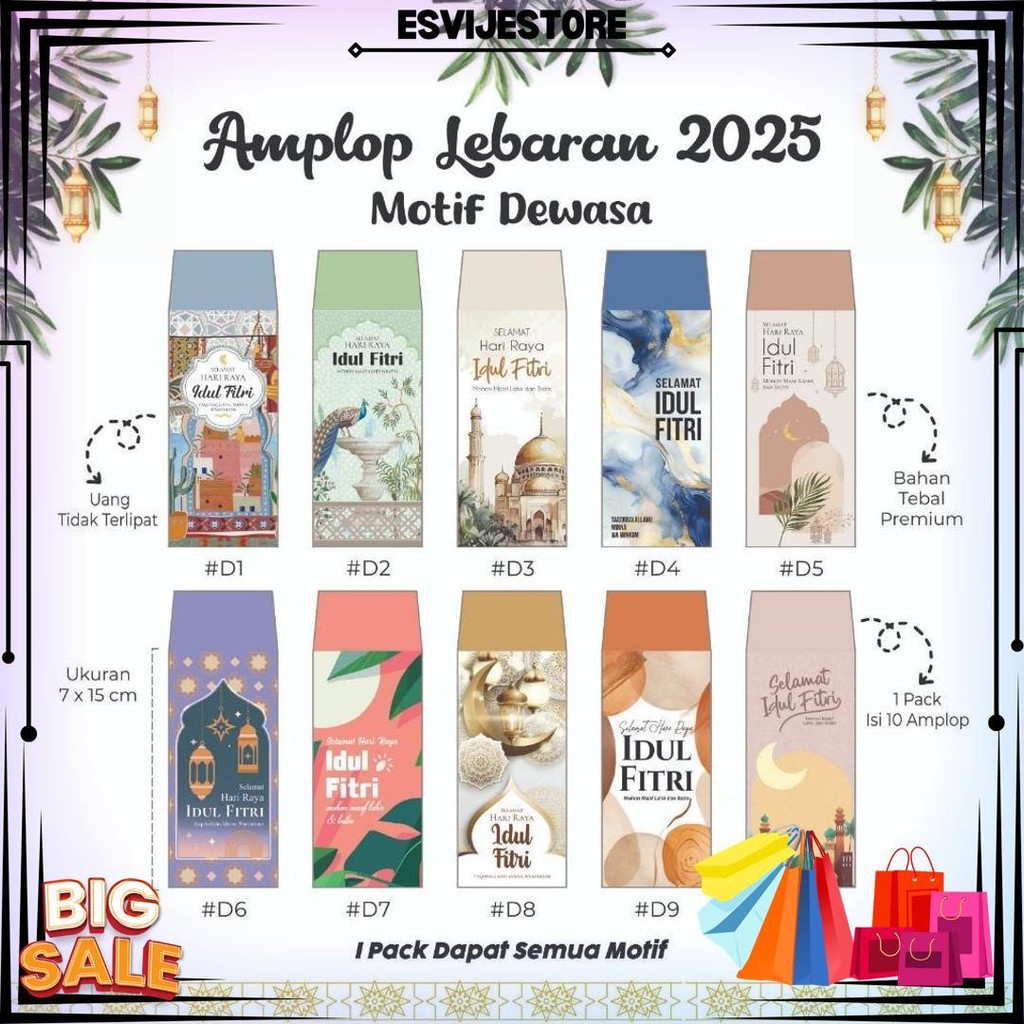 

[Isi 10Pcs] Amplop Lebaran Panjang Premium Anak & Rustic Desain Campur Mix Idul Fitri Bahan Tebal D Promo Puncak