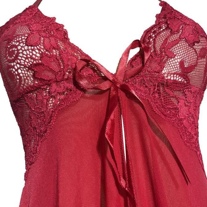 

[ Redpink ] Lingerie Night Gaun Girl Hot Gairah Godaan Sexy Transparan Bra Lace Corak Flower Romantic Elegan Mewah New Desain Terbaru New Looks Back Strap Cross For Adjustmen Open Front Depan Include Cd G-String Chiffon Polyester Super Premium Xv40