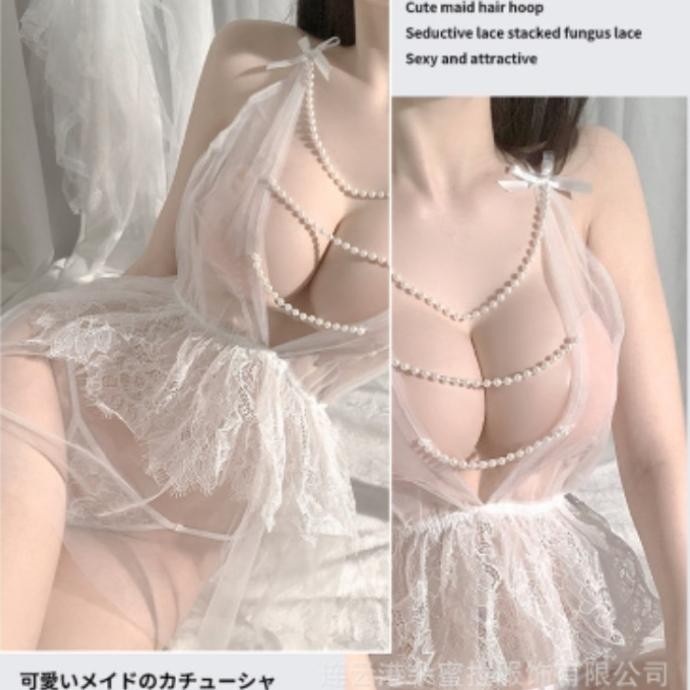 

Sexy Lingerie Dress Transparan Renda Model Mutiara Pearl Pita Original
