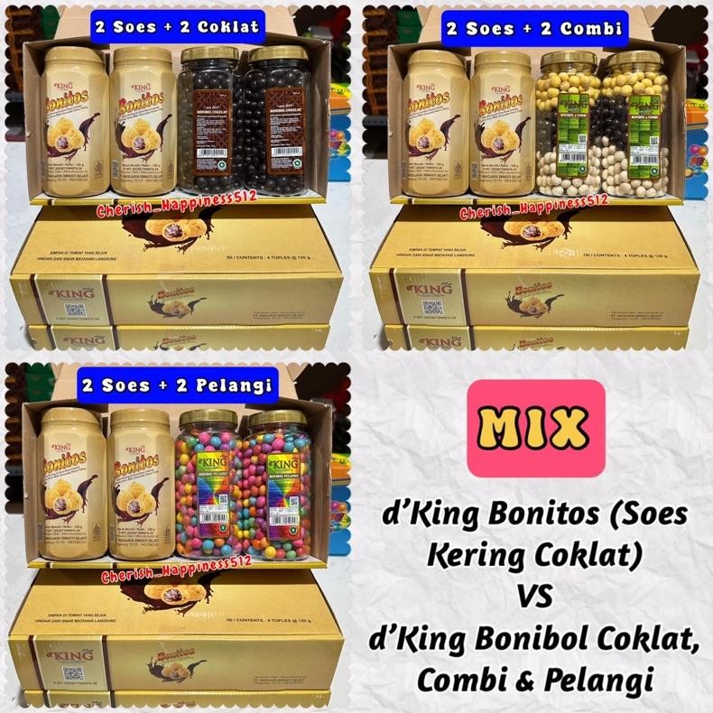 

[Mix] 1 Kotak Isi D'King Bonitos Soes Kering Rasa Coklat + Bonibol Coklat Combi Pelangi Cod