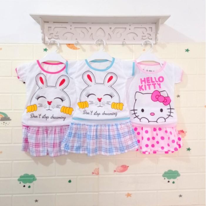 3 Pasang Stelan Rok Karakter Anak Perempuan 0-12 Bulan/Baju Bayi Perempuan 0-12 Bulan Parsel Katun