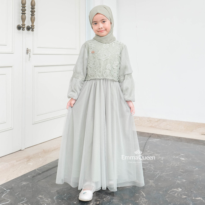Emma Queen - Dress Alin Kids Gamis Simple Elegan Kondangan Tile Brukat