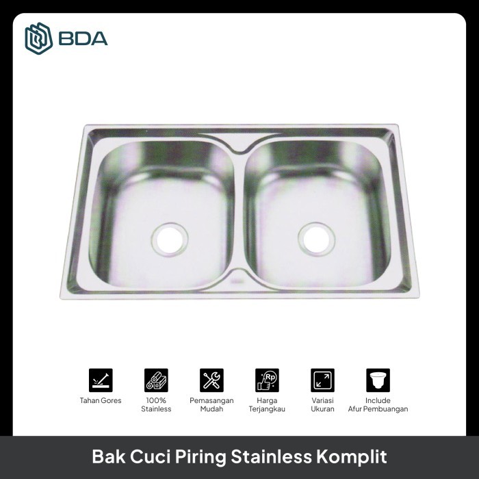 Bak Cuci Piring Kitchen Sink Dapur Wastafel Cuci Piring Stainless 2 Lubang Pres 8550