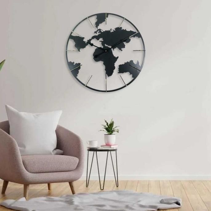 

JAM DINDING BESAR GLOBE DESIGN MODERN PORCH ART WALL CLOCK WORLD MAP ROUND IRON 60CM - HITAM STOK TERBATAS