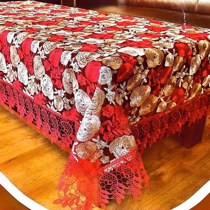 Taplak Meja Makan Renda Bordir Taplak Meja Kain Segi Premium 6-8 Kursi