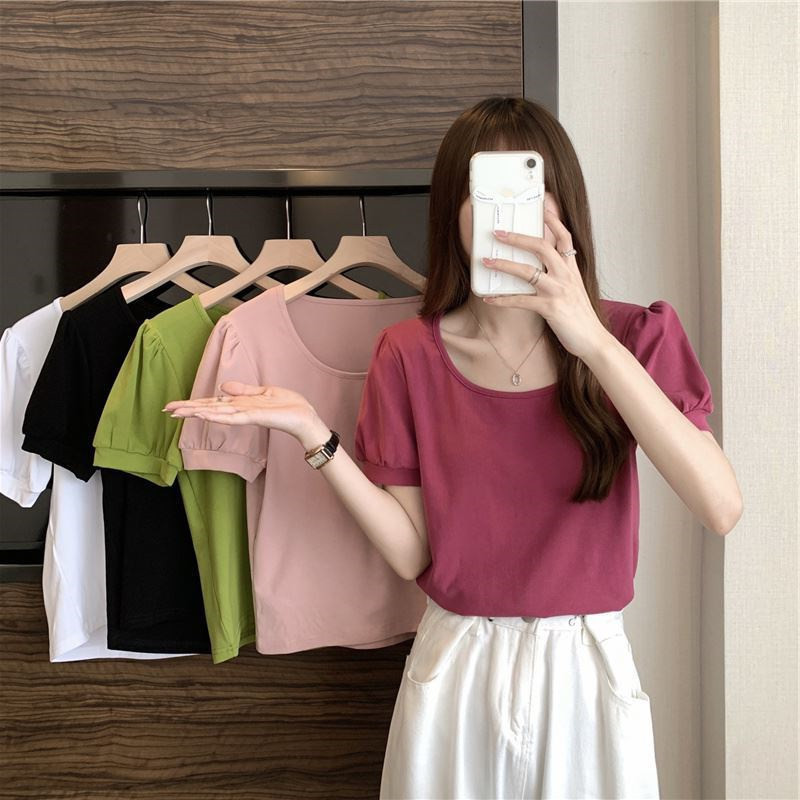 Puff Sleeve Short Sleeve T Women's Summer Slim Fit Short Sleeve Shirt