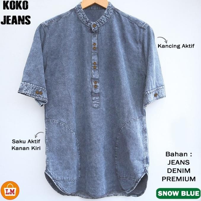 Baju Pria Muslim Koko Jeans Lengan Pendek Bahan Denim M-Xxl / 22083