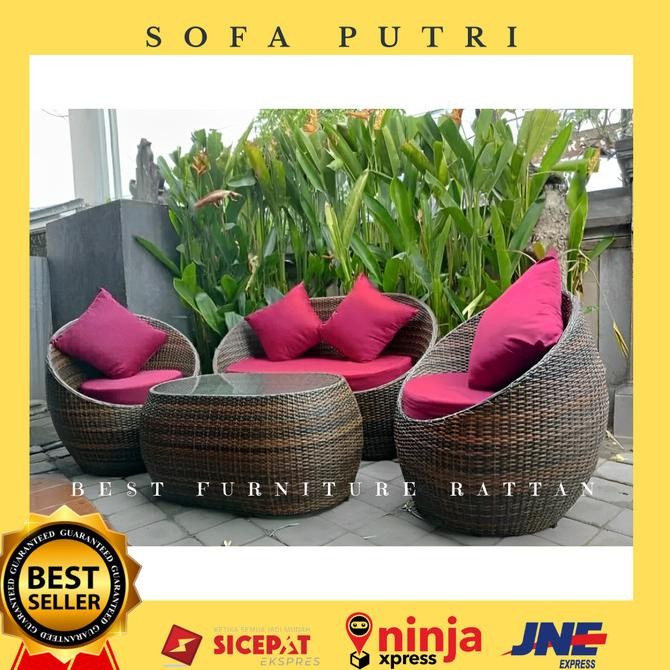 Set Kursi Sofa Korsi Bangku Duduk Meja Teras Malas Santai Empuk Anyaman Rotan Sintetis Gentong Putri