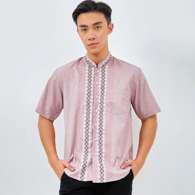 Kemeja Koko Regular Modern Pria Lengan Pendek Pink Lilac