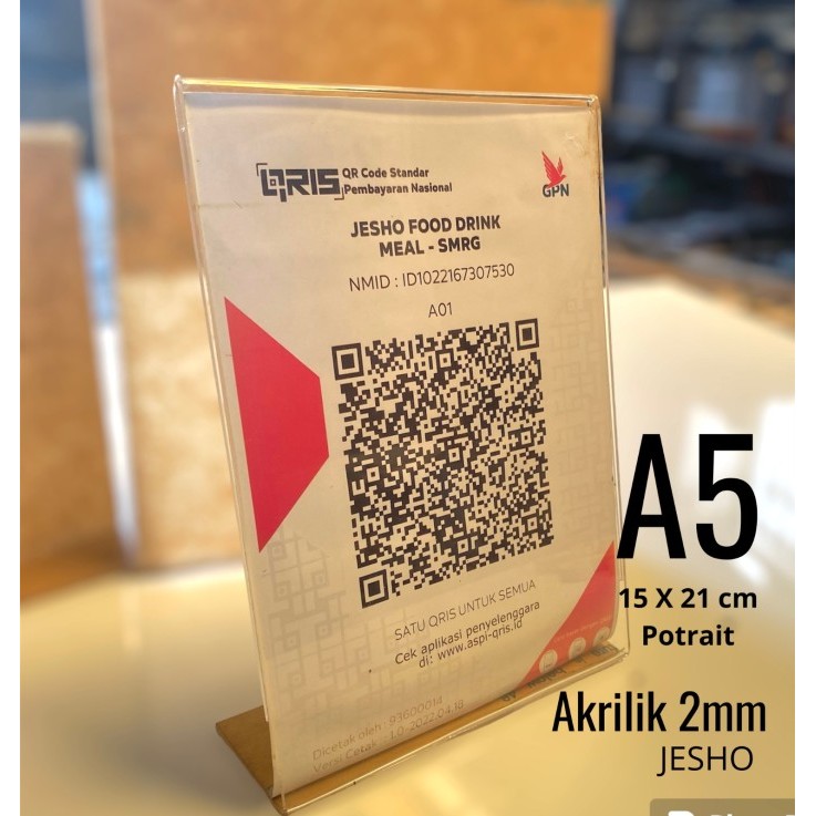 

Akrilik tent card holder A5 Tipe L potrait tempat brosur / Qris / Dis