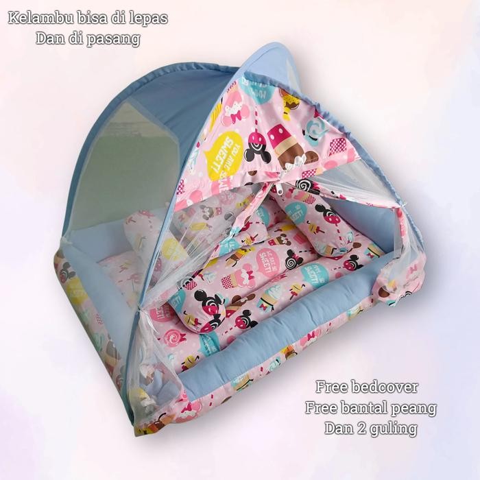 1 Set Kasur Bayi Kelambu Premium Motif Lolipop Set Kasur Bayi Kelambu Tenda Kasur Bayi Empuk Asli