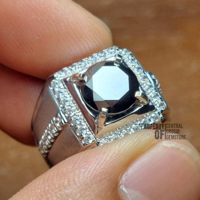 Cincin Pria Batu Black Moissanite Like Berlian Hitam Permata Mulia
