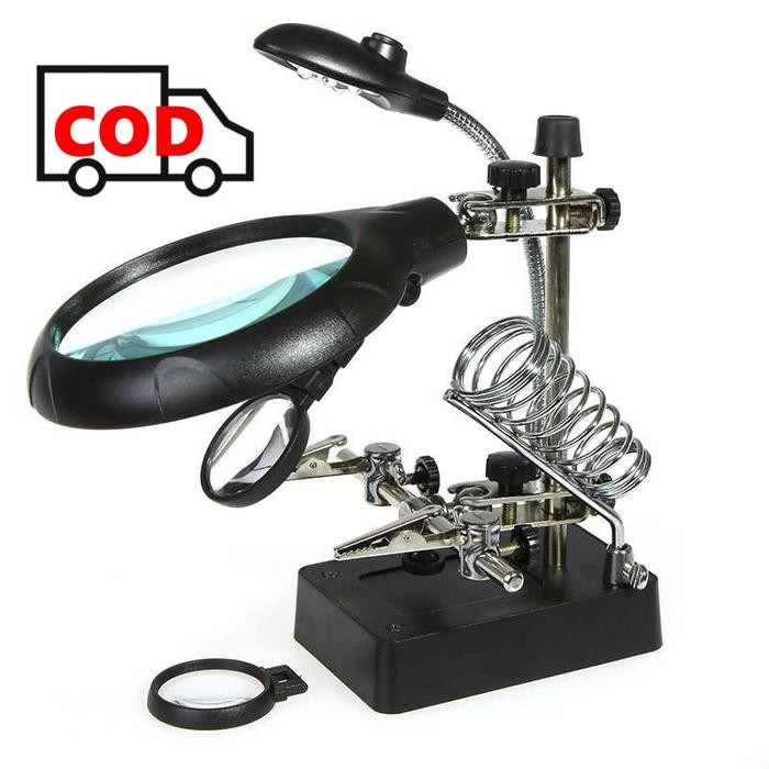 

terbaru !!! kaca pembesar 3 lensa led pegangan adjustable stand penjepit alat pembantu reparasi jam