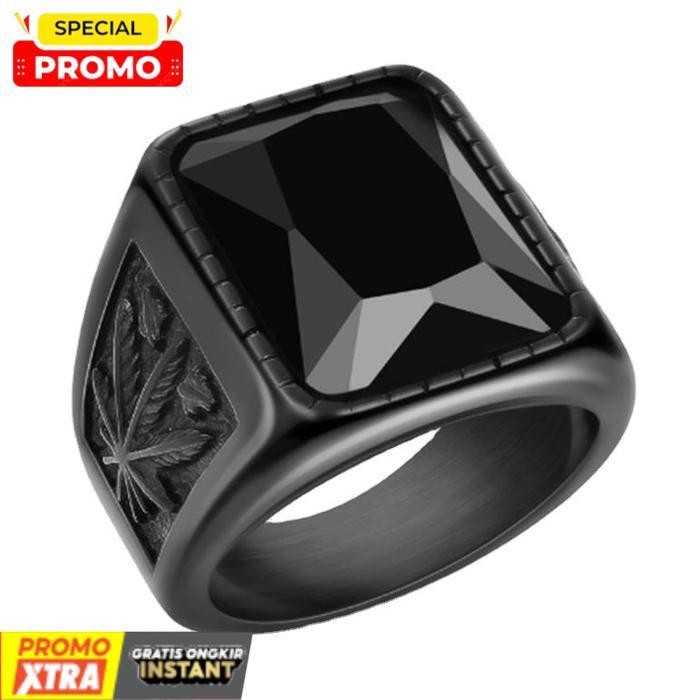 DISKON CINCIN PRIA TITANIUM HITAM KOTAK BATU MERAH HITAM RUBY BLACK ONYX C60 DRSHP