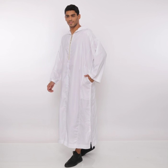 Gamis Hoodie/Kapucong/ Djellaba Maroko/Jalabah Jubah Polycotton Putih {TerlarisBest Seller}