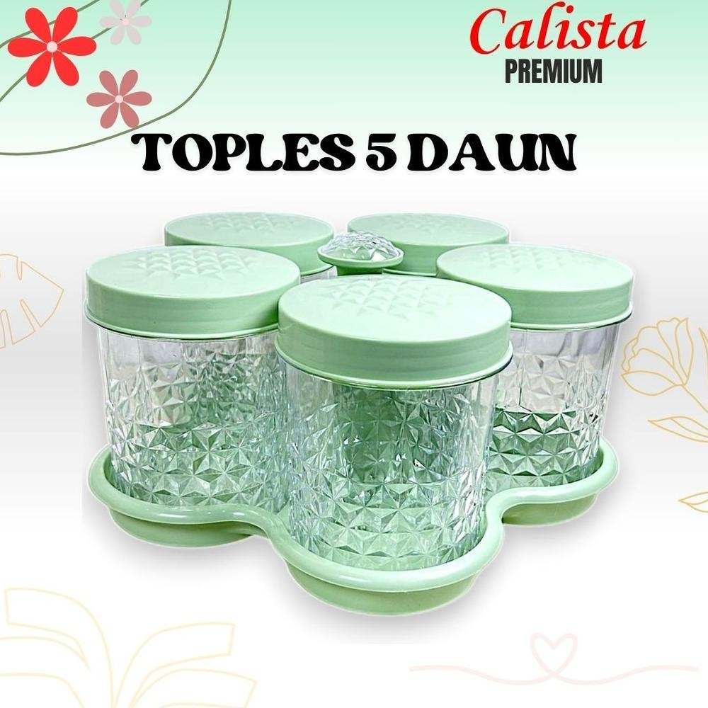 Of14 Toples Calista Premium 5 daun Bunga Toples Kue Kering snack Akrilik Set Toples Makanan Premium