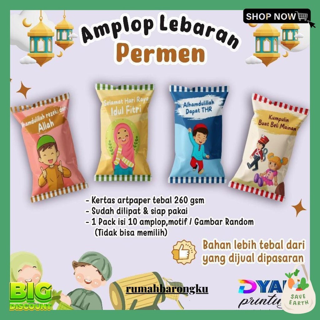 

1 Pack Isi 10 Amplop Lebaran Bentuk Permen Viral Kekinian Gratis Ongkir