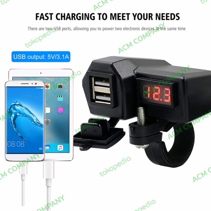 

VOLTMETER + DUAL USB CHARGER HP 12VOLT 3.1A STANG & SPION MOTOR