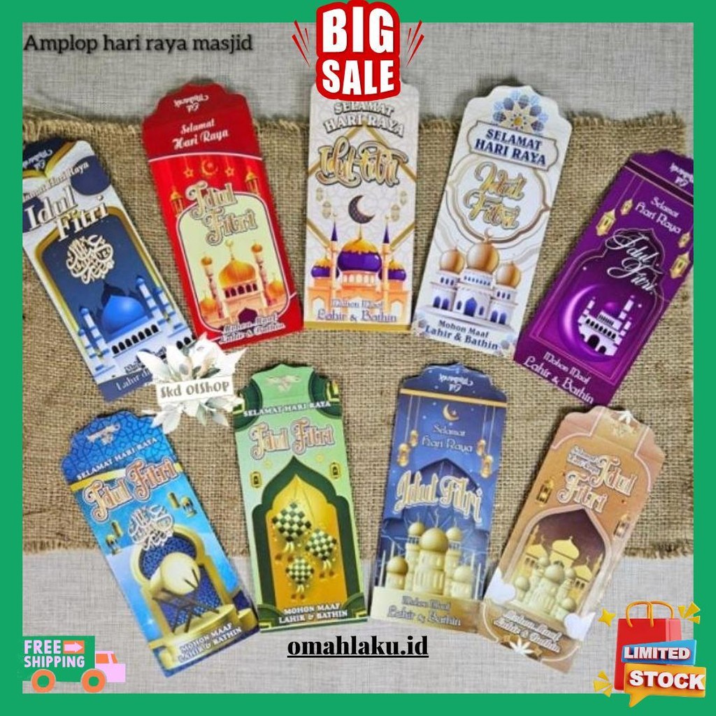 

50 Lembar Amplop Lebaran Idul Fitri Karakter Masjid Df Ukuran Panjang Mix 5 Gambar Original Produk