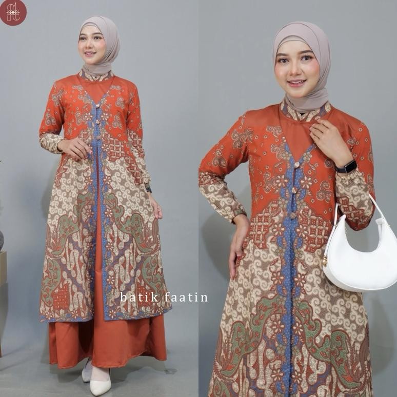 Viral Super Batik Faatin | Zayna Dress | Gamis Batik Couple Katun Kombinasi Polos Toyobo Premium | B