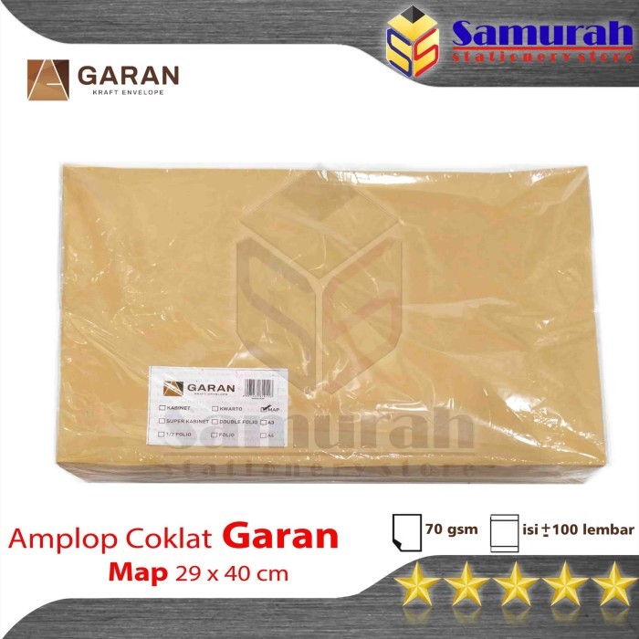 

Amplop Kertas Coklat GARAN Ukuran Map 39 x 40 cm 1 pak isi 100