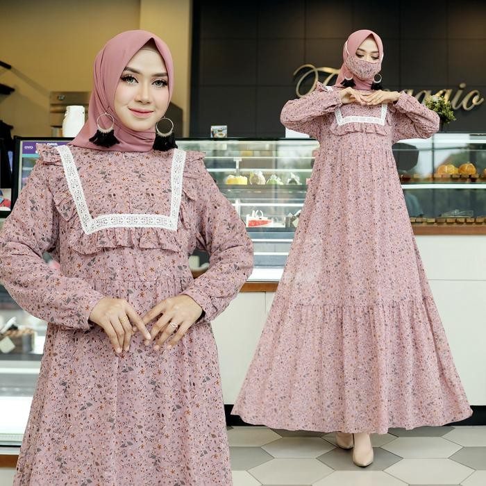 Nura Collection Official - Nuriel Shop - Baju Gamis Wanita Terbaru - Gamis Bahan Ceruty - Laluna