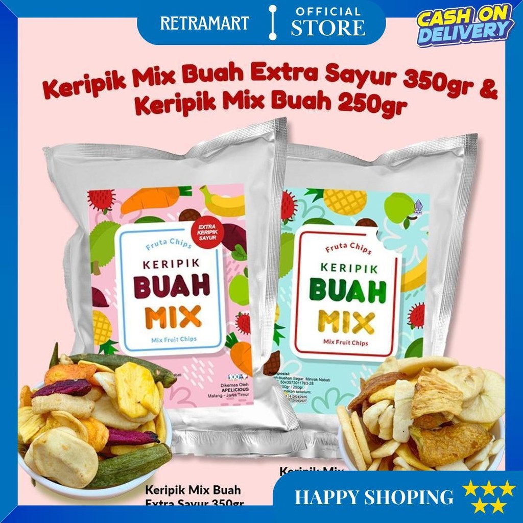 

Apelicious Keripik Buah Mix 250G (Mix 6 Buah) / Keripik Buah Sayur Mix 350G Fruta Apelicious D Terlaris