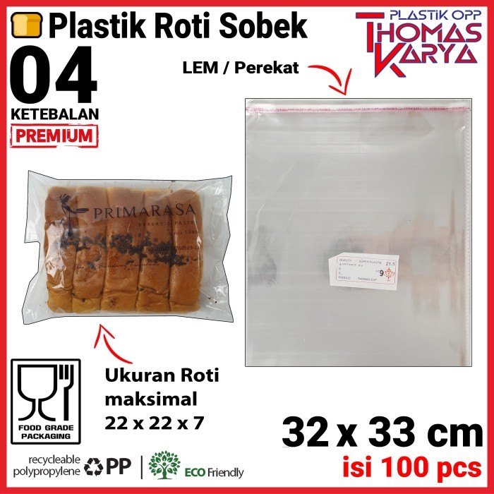 

32X33 Cm Plastik Opp Tebal (Lem) Plastik Piringan Hitam Roti Sobek
