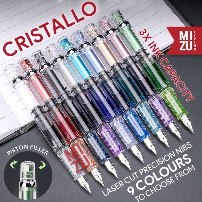 

MIZU CRISTALLO PISTON Fountain Pen 9 Colours High Ink Capacity SUS Nib