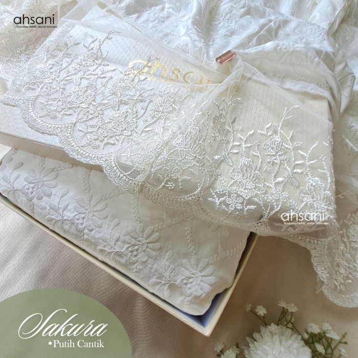 Mukena Ahsani Sakura Sutra Super Mewah Renda Tile Jumbo