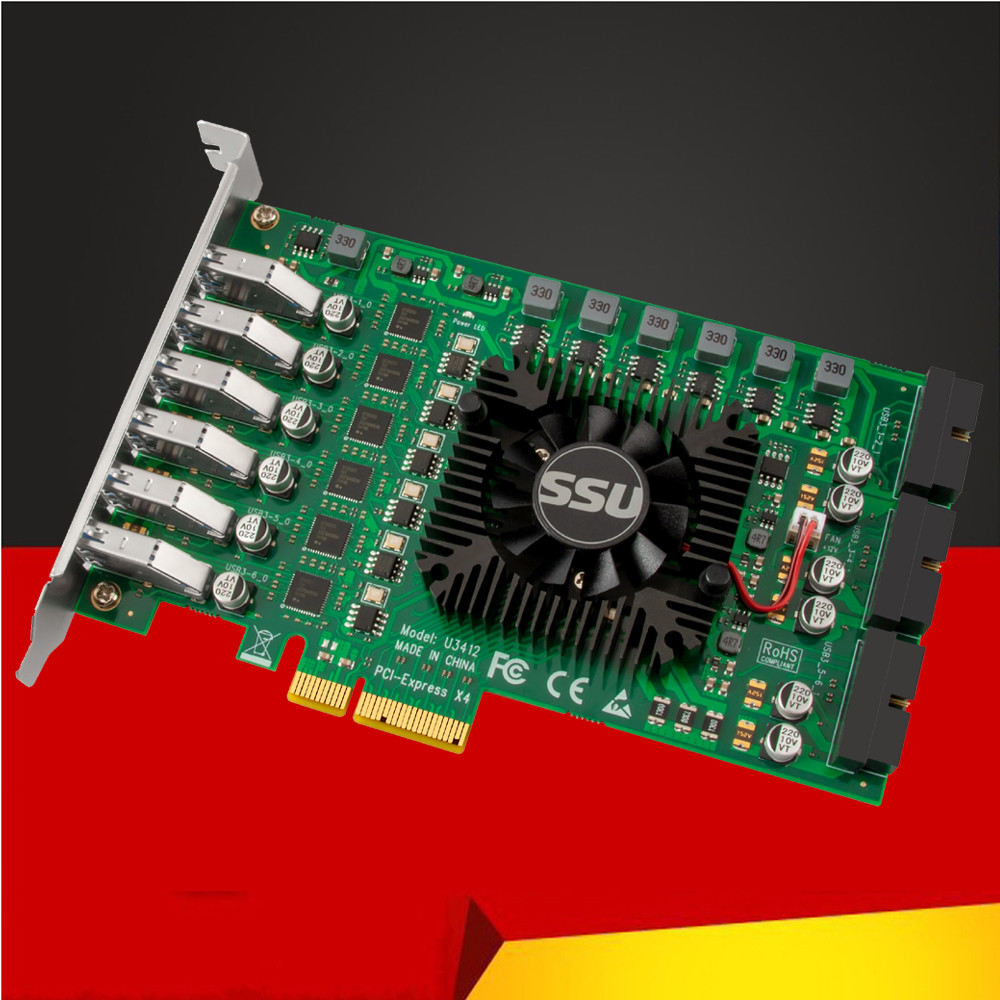 CMTOFIC USB 3.0 PCI Express Adapter PCI e to 12Port USB 3 Expansion Card 6 Channel USB3 PCIe x4 Cont